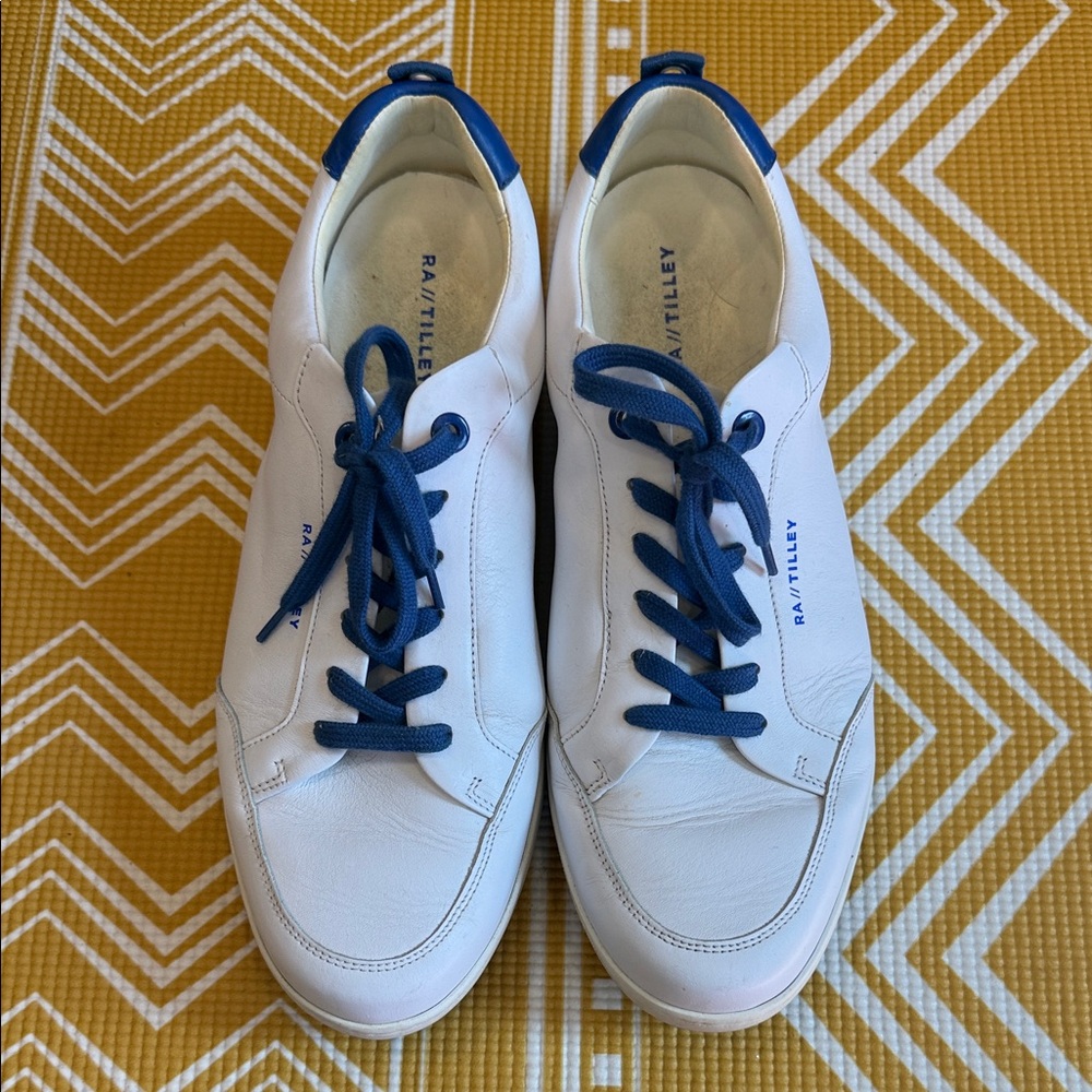 RA//TILLEY White Leather Sneakers with Blue Accents